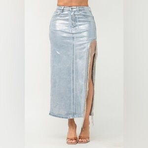 Metallic Denim Rhinestone Skirt SUNDAY FUNDAY MEANS HALF OFF